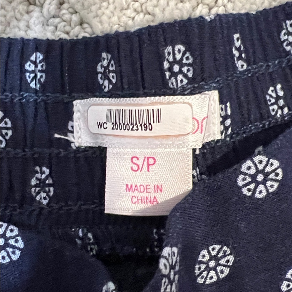 Navy Blue Wide-Leg Pants with White Floral Pattern